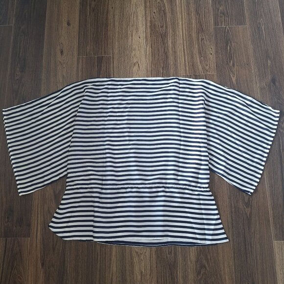 💙 Chaps Navy Striped Oversized Wide Sleeve Top Size XL/1X Nautical Preppy - Picture 7 of 8